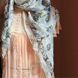 🥀Alexander McQueen Silk Skull Scarf Mint / Ash Grey with Floral Overlay🥀